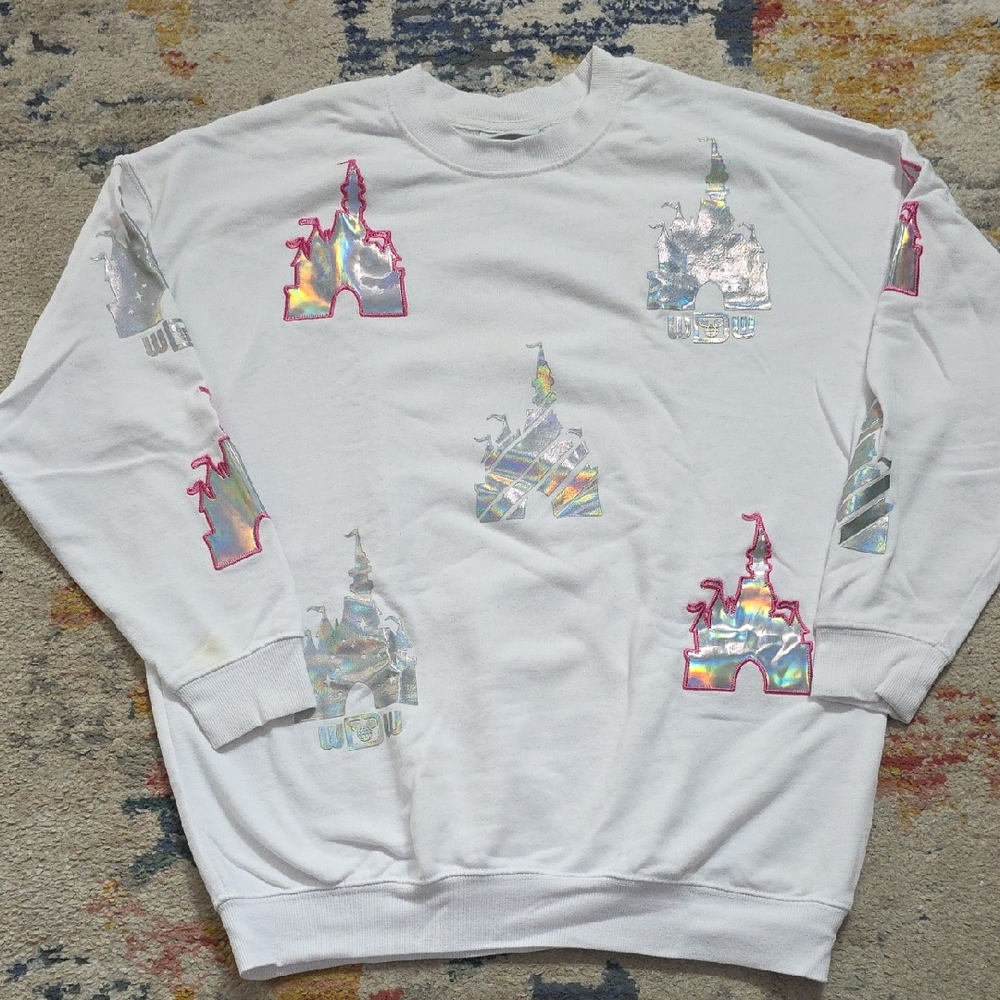 Disney White and Silver Holographic Crewneck Sweater